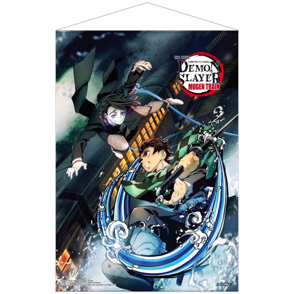 Demon slayer mugen train tanjiro vs enmu fabric wall scroll