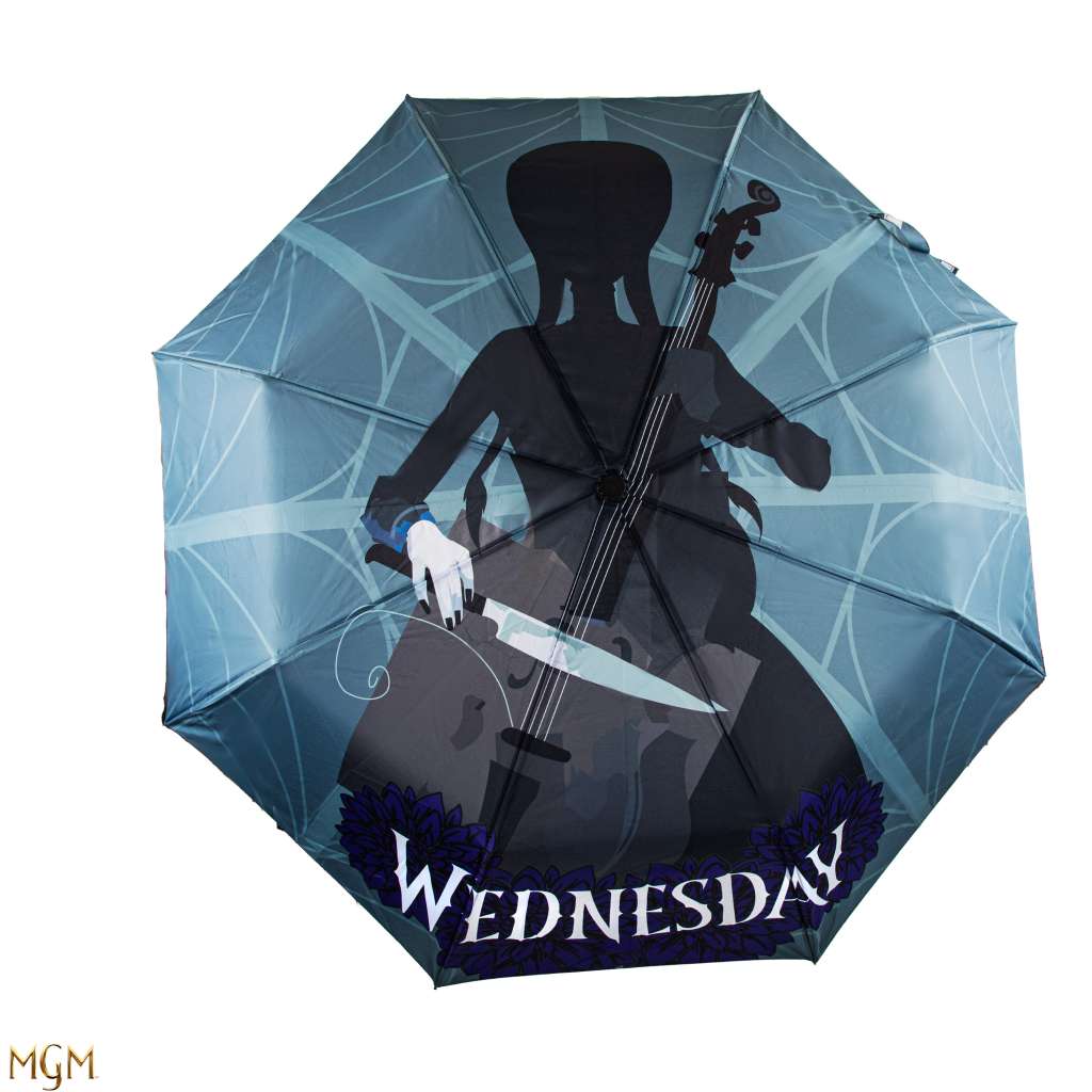 Wednesday with cello umbrella